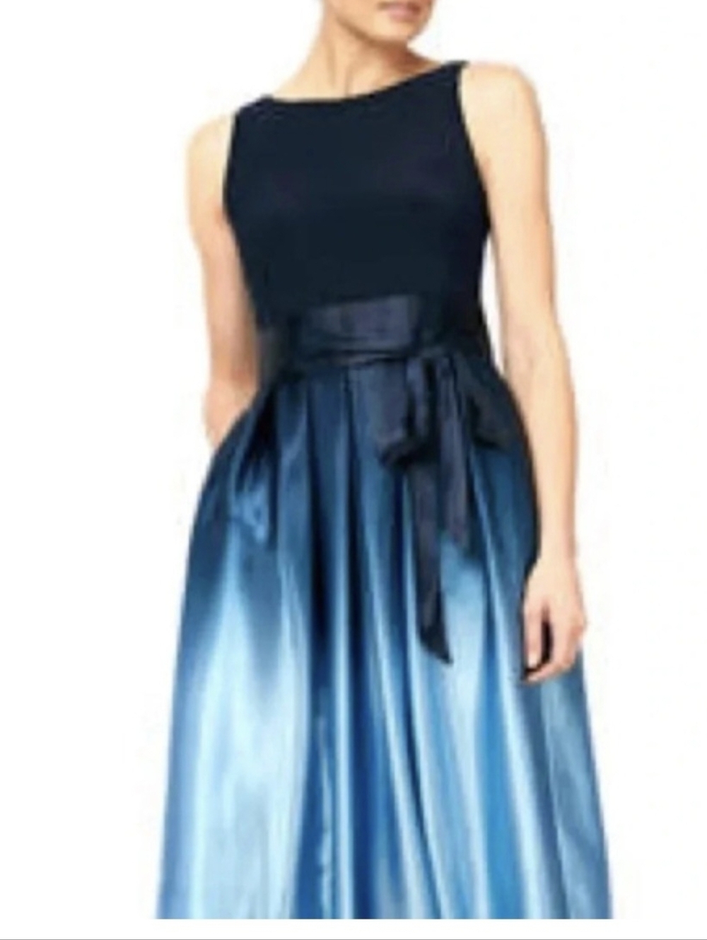 SLNY Navy Blue Ombré Satin Long Maxi Cocktail Formal Party Dress Size 14